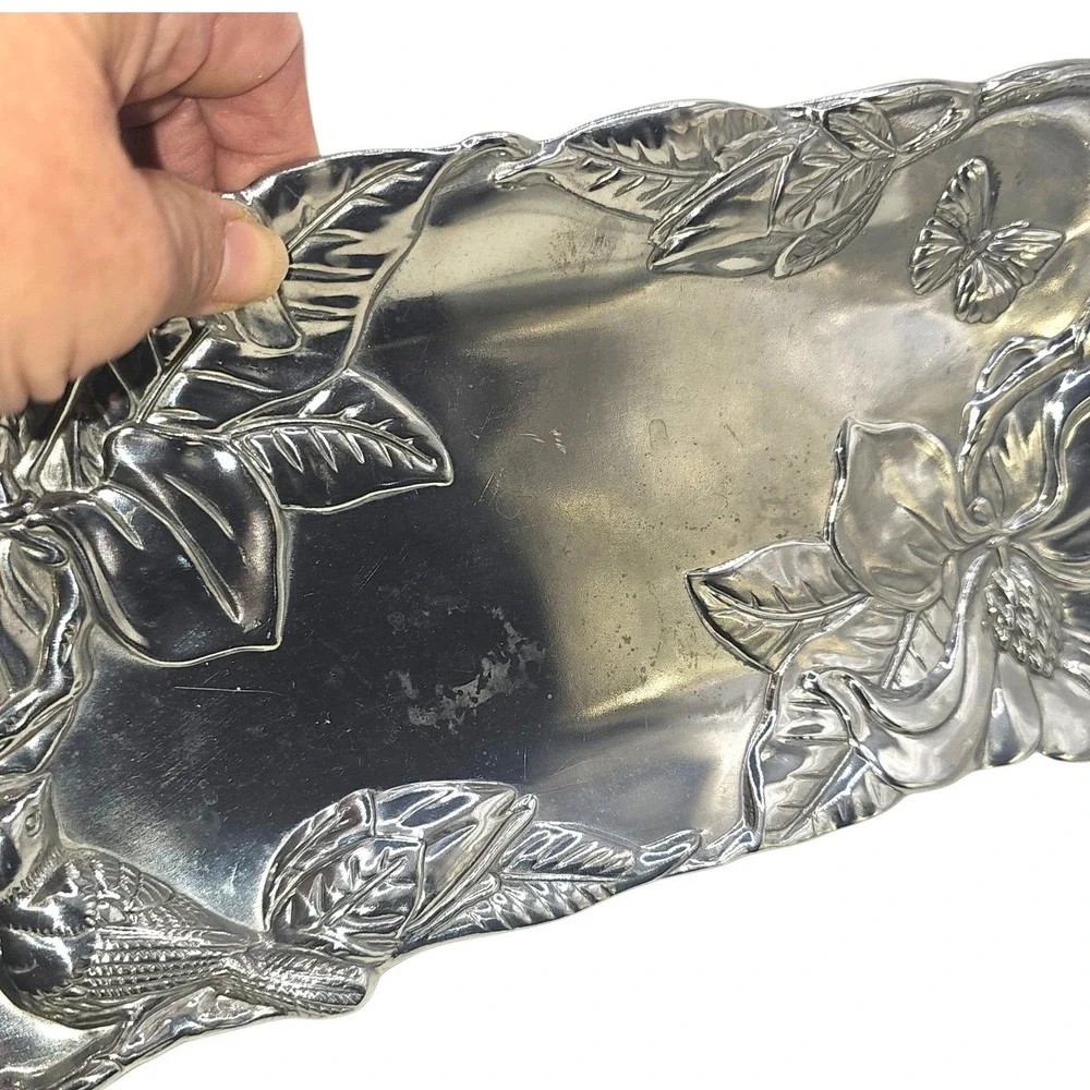 Arthur Court Aluminum Magnolia Bird Butterfly Oblong Serving Tray 2000 Vintage